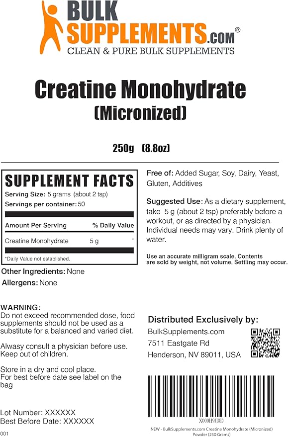 BulkSupplements.com Creatine Monohydrate Powder 5g (5000mg) (5000mg) per 250g (8.8 (8.8 oz) 1)