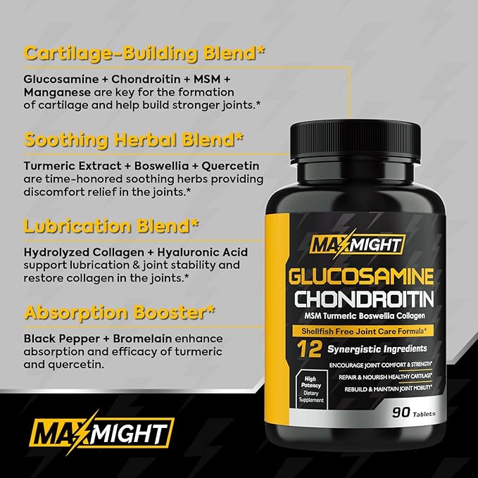 Glucosamine Chondroitin MSM Turmeric, Boswellia, 12-in-1, 90 Tab,