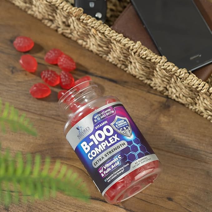 Super B Complex Gummies with Vitamin B6, Folic B12, Biotin, 60 Gummies