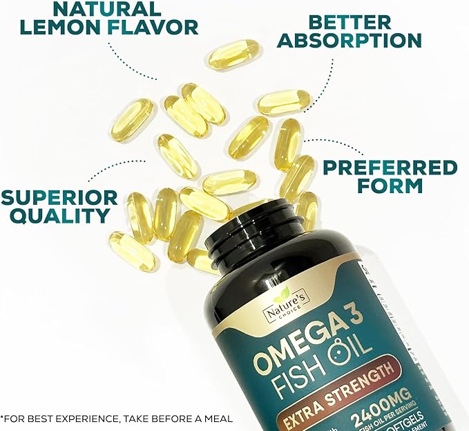 Triple Strength Omega 3 Fish Oil 2400 mg Omega-3 Supplements, 180 Softgels