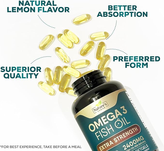 Triple Strength Omega 3 Fish Oil 2400 mg Omega-3 Supplements, 60 Softgels