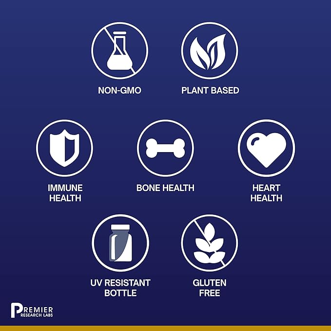 Premier Research Labs: Vitamin D3 + K2 Supplements 5000 IU 30 Plant-Source