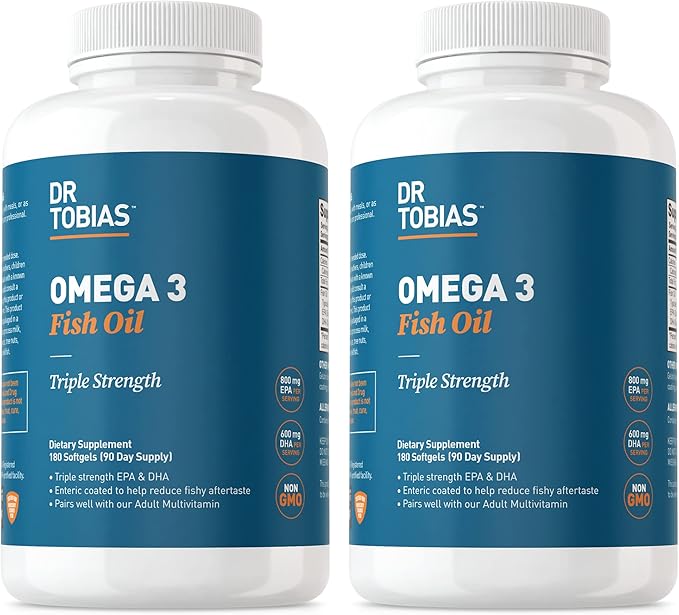 Dr. Tobias Omega 3 Fish Oil, 2000mg Triple 3 Supplement 800mg EPA 600mg DHA 3 Supplements 360 Softgels, 180 Servings