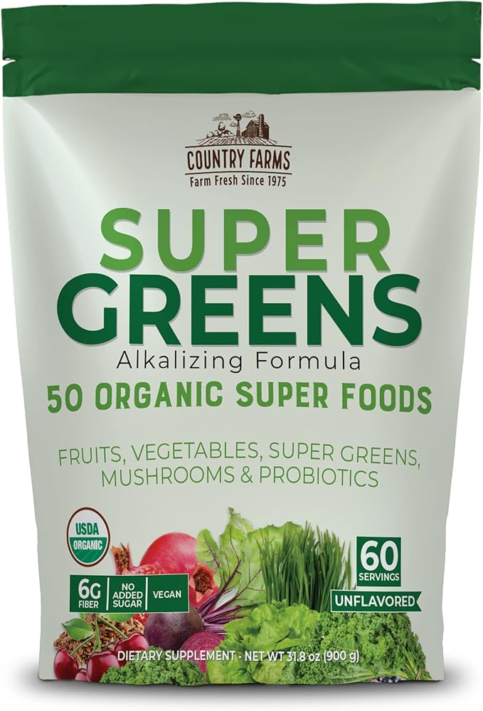 COUNTRY FARMS Super Greens Natural Flavor, 50 Organic 60 Servings, 900g