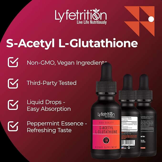 S-Acetyl L-Glutathione 98mg, 4 Oz Liquid, 220 Servings,