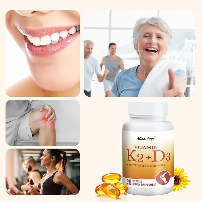 Vitamin D3 K2, 5000 IU D3 and 100 mcg K2 (MK-7), with Sunflower Oil Softgels, 90 Softgels, 2-in-1 Formula, Easy to Absorb and Swallow (1 Bottle)