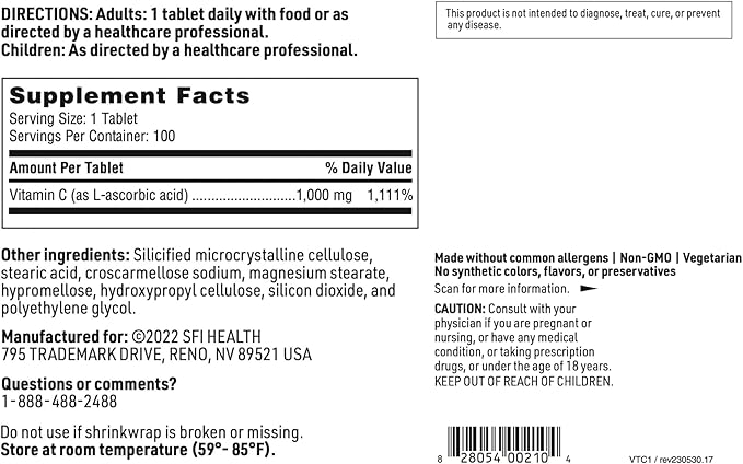 Klaire Labs Vitamin C 1000 Milligrams (100 Tablets)