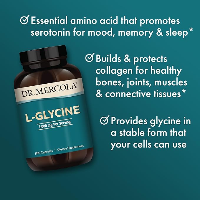 Dr. Mercola L-Glycine Dietary Supplement, 1,000 90 Servings (180 Capsules),