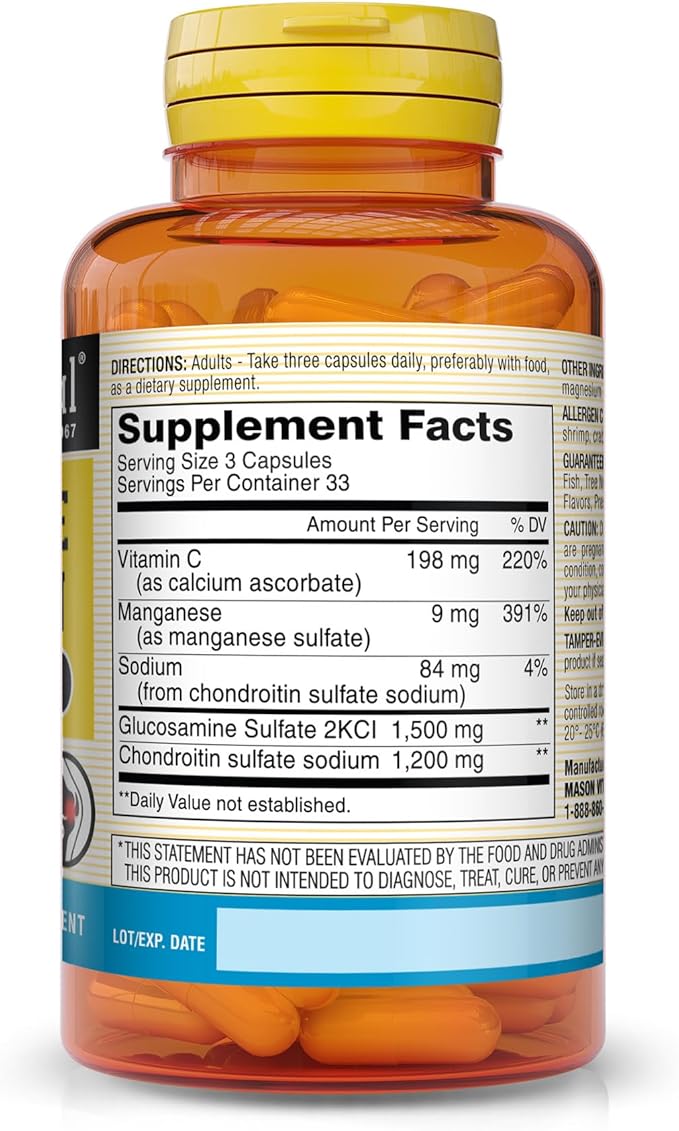 MASON NATURAL Glucosamine Chondroitin 1500/1200 100 Capsules, 1 Month