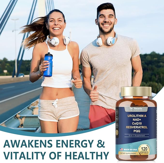 Urolithin A Supplement 1000mg with NAD+,CoQ10,Resveratrol,PQQ Supplement for Men Women 120 Softgels for Muscle Energy Antioxidants Vegan High Bioavailability