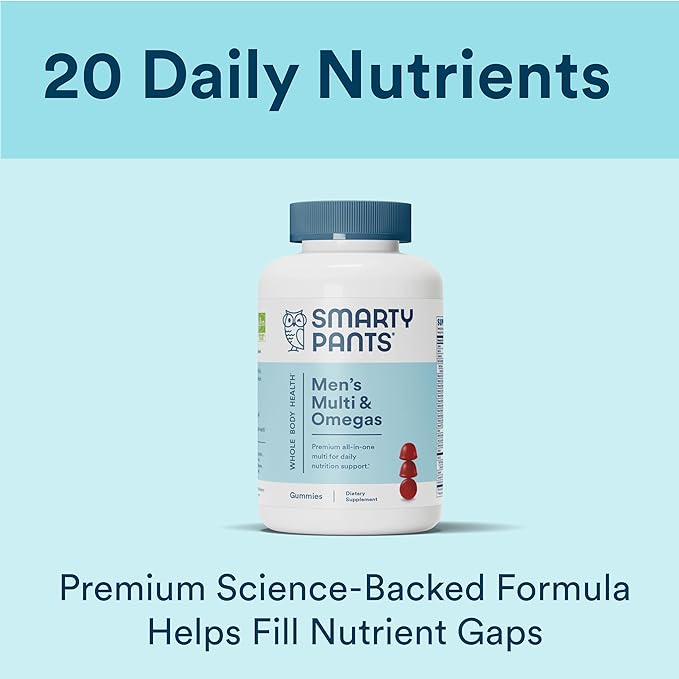 SmartyPants Multivitamin for Men, Gummies: Omega 3 Fish CoQ10, Vitamin D3, C, B12, B6, B6, Vitamin 180 Gummies (30 Day