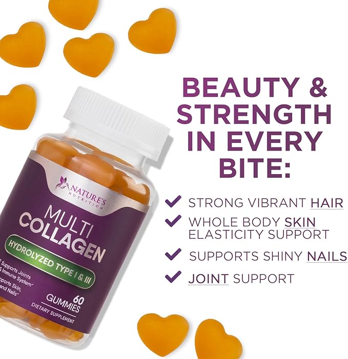 Collagen Gummies with 2500mcg Biotin, Vitamin 1 & 3 Collagen 60 Count