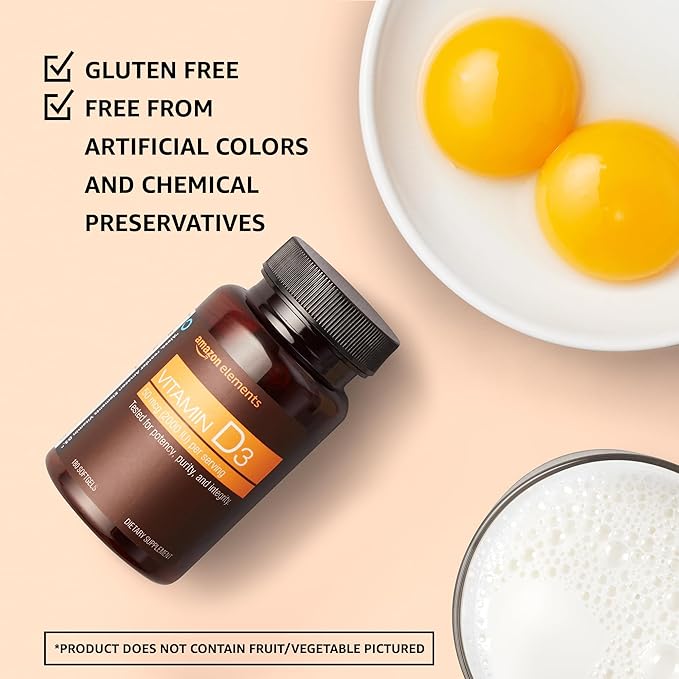 Amazon Elements Vitamin D3, 5000 IU, 180 Softgels, 6 month