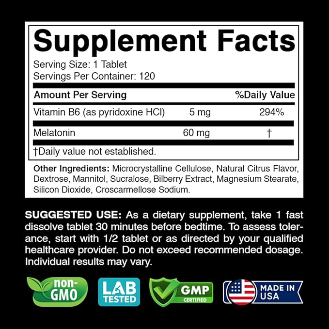 Melatonin 60mg with B6-120 Fast Dissolve Tablets