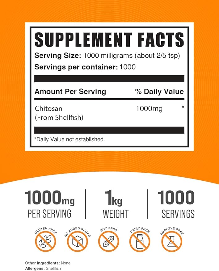 BulkSupplements.com Chitosan Powder 1000mg - 1000mg per 1000 Servings (1 Kilogram 2.2 lbs)