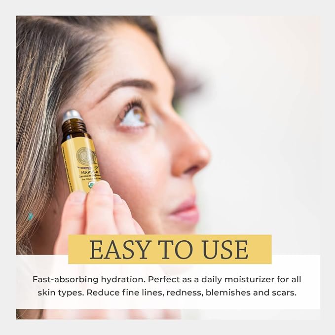 Organic Marula Seed & Lavender Essential Oil, 100% Pure USDA Certified Aromatherapy, Deep Hydration for Face, Body, Lips, Hair, Nails - 10 ml Roller by Silk Road Organic
