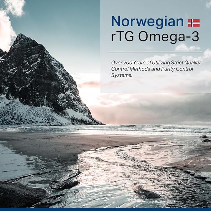 Norwegian rTG Omega 3 Fish Oil 3 Supplements, 300 DHA 600 EPA 3 Softgels 1200mg, 60 60 Servings