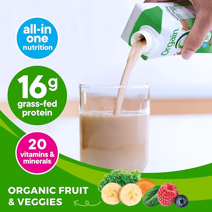 Orgain Organic Nutritional Protein Shake, Iced 16g Grass 20 Vitamins 11 Fl (12 Pack)