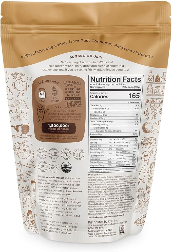 KOS Plant Based Protein Powder, No 14 Servings