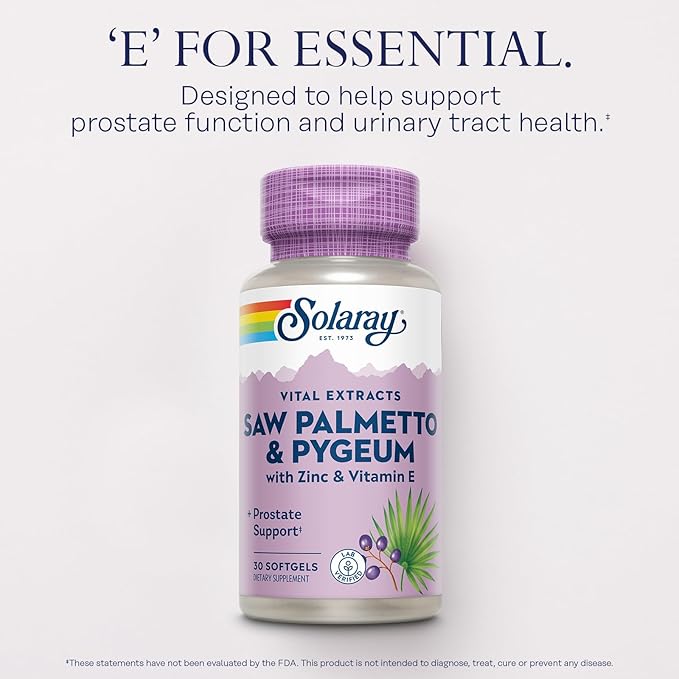 SOLARAY Saw Palmetto and Pygeum 60-Day Guarantee 30 Servings, 30 Softgels