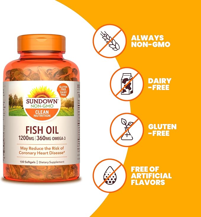 Sundown Fish Oil 1200 mg, Omega-3 100 Softgels