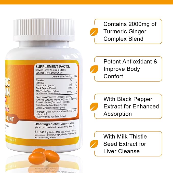 5 in 1 Turmeric Curcumin Softgels 2000mg with 95% Curcuminoids