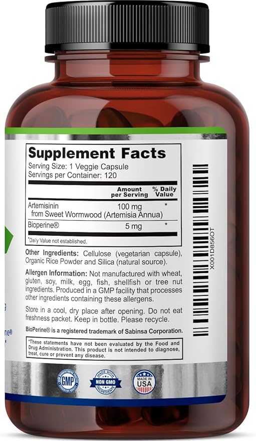 Zazzee High Absorption Artemisinin, 100 mg 120 Vegan 5 mg 4 Month