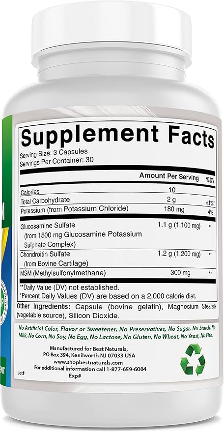 Best Naturals, Glucosamine Chondroitin MSM Supplements, 2600 mg 90 Capsules (90 Count 1))