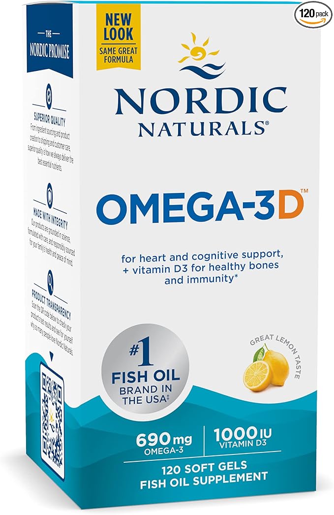 Nordic Naturals Omega-3D, Lemon Flavor 120 Soft 690 mg Omega-3 + 1000 IU D3 - 60 Servings