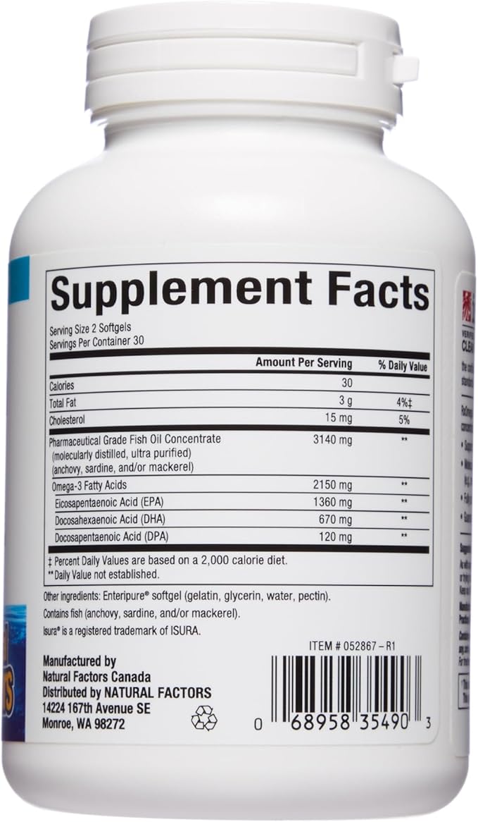 Natural Factors, Ultra Strength RxOmega-3 Fish 2,150 mg Omega-3 Per 60 Softgels