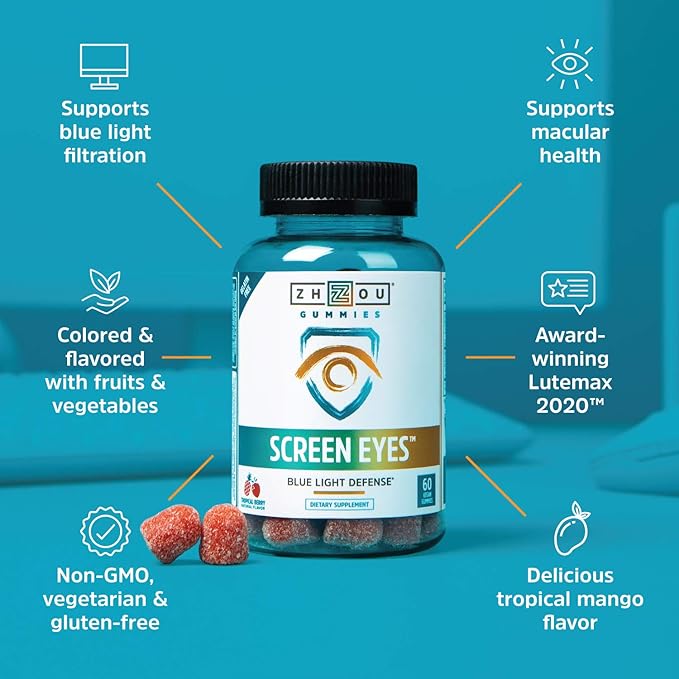 Zhou Nutrition Screen Eyes Gummies, Eye 2020 and 30 Servings, 60 Gummies