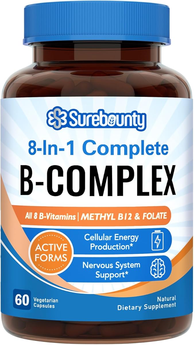 8-in-1 Complete B Complex, All 8 B12, B1, B1, B2, B2, B3, B3, B5, B5, B6, B6, B9, B9, Biotin, 60 Caps