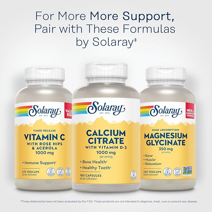 Solaray Calcium Citrate with Vitamin D3 1000mg 60-Day Guarantee 30 Servings, 180 Capsules