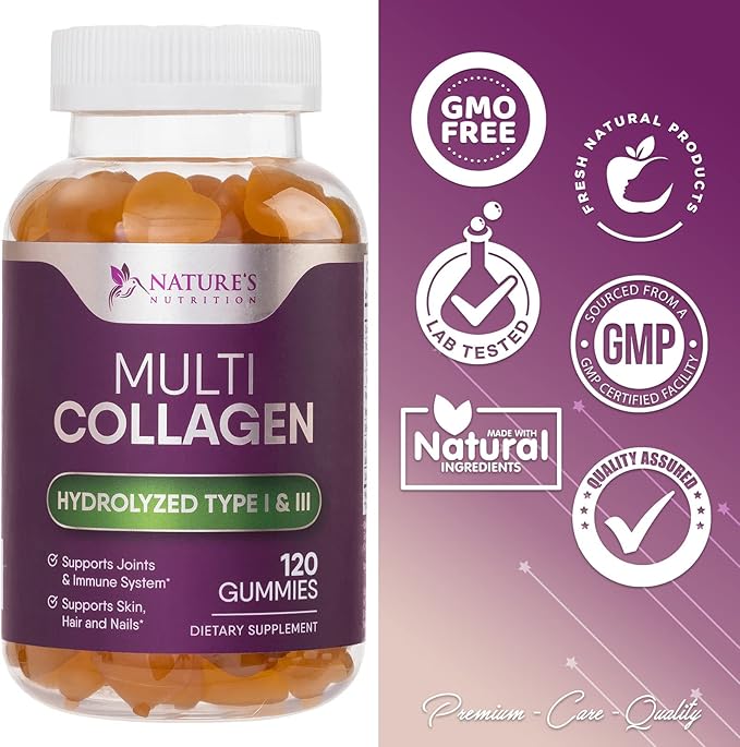 Collagen Gummies with 2500mcg Biotin, Vitamin 1 & 3 Collagen 120 Count