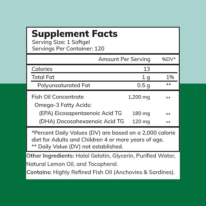 Zaytun Halal Fish Oil 1200mg Omega 3, Premium 4 Months