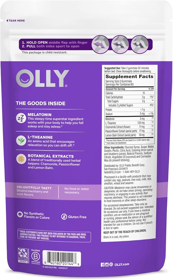 OLLY Sleep Gummy, 3 mg Melatonin, 60 Day 120 Count