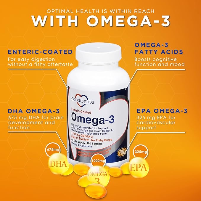 Omega-3 Enteric-Coated Fish Oil Supplements, Triglyceride 1100 mg Omega-3 Fatty 180 Count