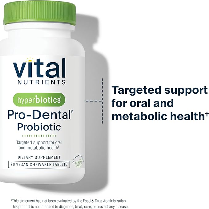 Hyperbiotics Vital Nutrients Pro Dental Probiotic | Clinically Studied BLIS K12 and M18 | Oral Probiotics for Bad Breath Treatment for Adults | Oral Health for Teeth and Gums | 90 Mint Tablets