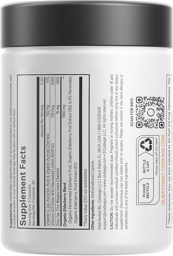 Codeage Organic Black Elderberry Supplement 90 Capsules