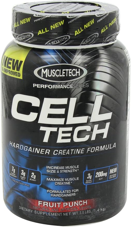 Creatine Monohydrate Powder MuscleTech Cell-Tech Creatine Post Workout Recovery Drink Muscle Builder For Men & Women Muscle Building Supplements Fruit Punch, 3 lbs (27 Serv)