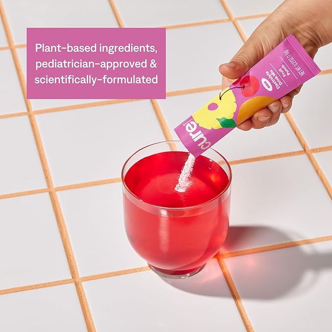 Cure Hydration - Kids Electrolyte Drink Mix | Plant-Based Pediatrician Formulated Rehydration | No Added Sugar, Non-GMO, Gluten-Free, No Artificial Flavors, FSA & HSA | Box of 6 Packets - Fruit Punch