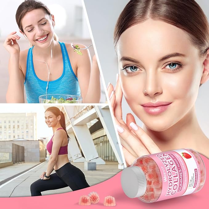 Sugar-Free Collagen Gummies for Women, Hydrolyzed B12, C,