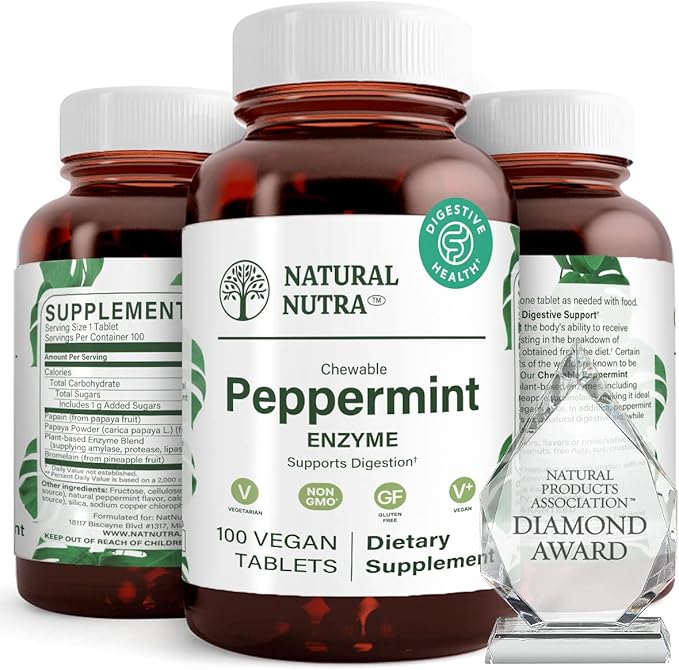 Natural Nutra Chewable Peppermint Digestive Enzyme 100 Tablets