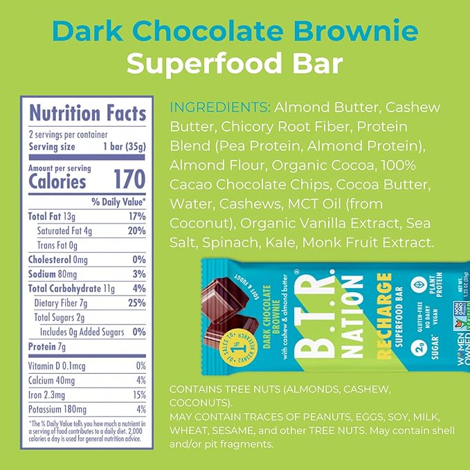 B.T.R. Bar Superfood Keto Protein Bars, Plant Based Vegan Protein, Low Carb Food, Low Calorie, Gluten Free, No Sugar Alcohols, Boosted with Superfoods - (12 Pack) (Variety Pack)