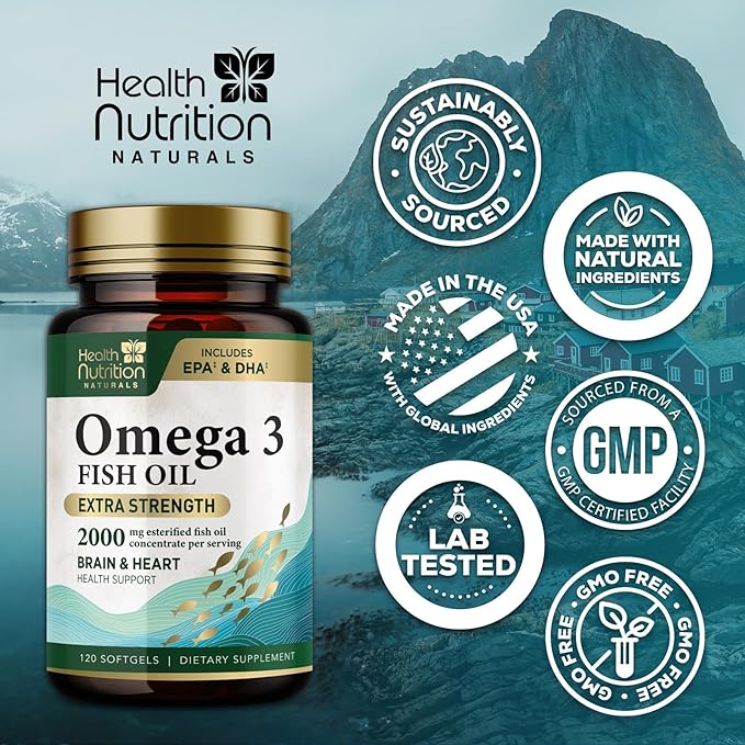 Triple Strength Omega 3 Fish Oil 2000 mg Omega-3 Supplements, 120 Count