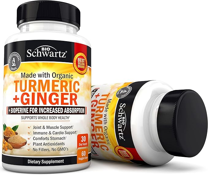 Organic Turmeric Curcumin and Ginger 95% Standardized 60 Capsules