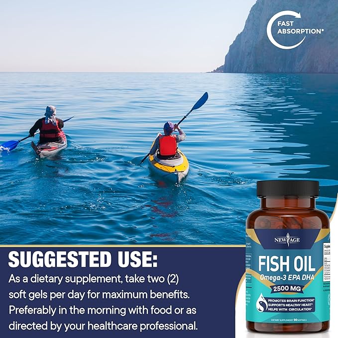NEW AGE Omega 3 Fish Oil 2500mg Supplement (90 Softgels 1))