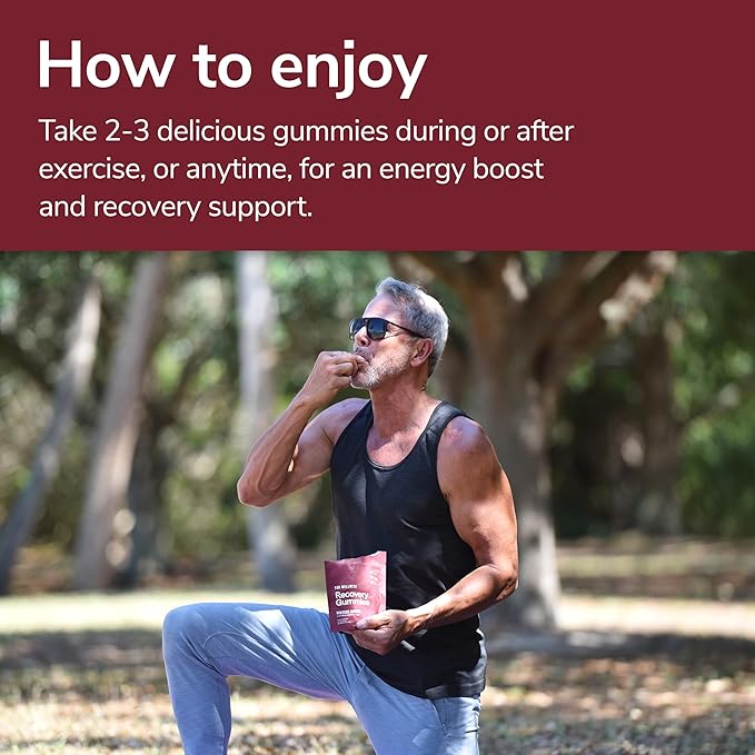 Recovery Gummies - Tart Cherry Gummies for Muscle Recovery - Hibiscus Cherry Flavor with Antioxidants & Electrolytes Combats Soreness, Fights Inflammation, Boosts Energy - Vegan, Non-GMO, Gluten-Free