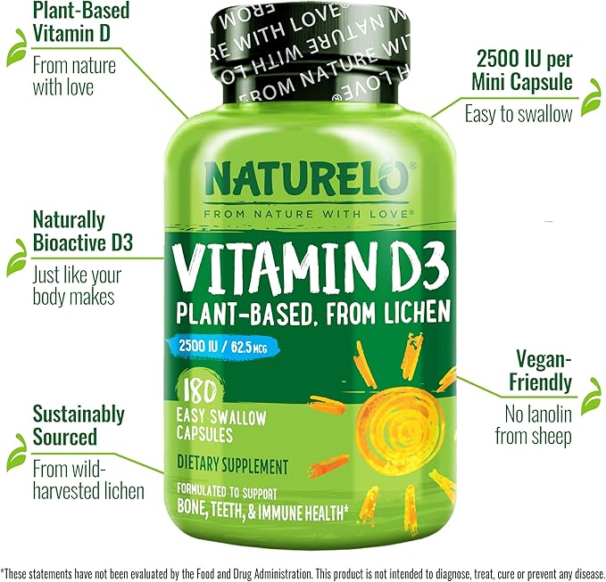 NATURELO Vitamin D 2500 IU D3 Supplement 180 Mini