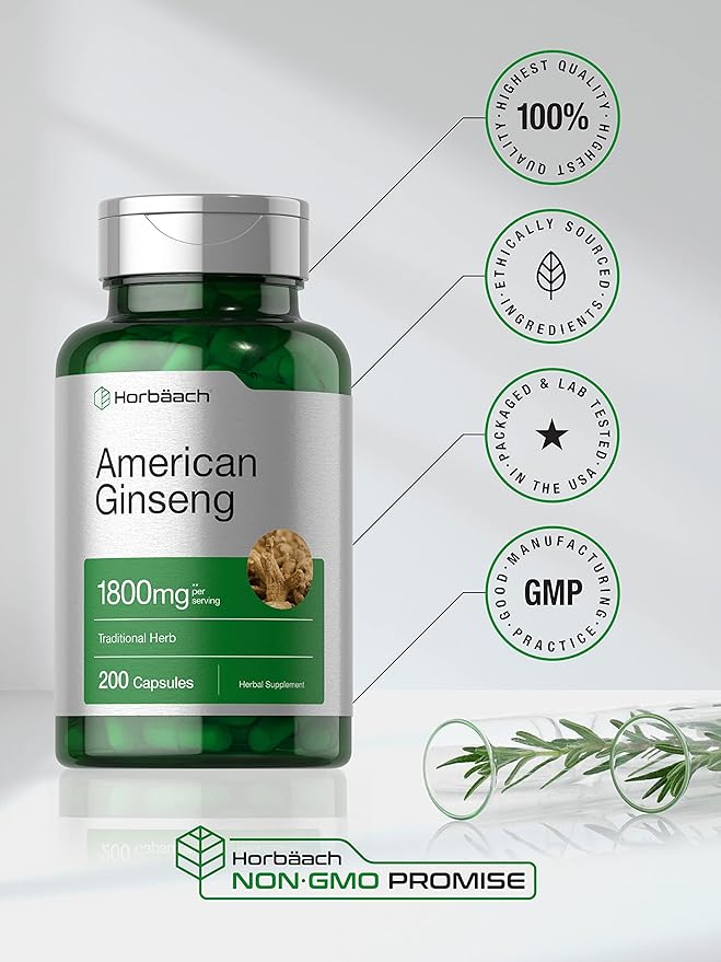 Horbäach American Ginseng Capsules 1800 mg 200 Count